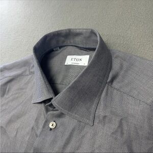 Eton Dress Shirt 18 46 Men's Contemporary Button Up Long Sleeve White Black